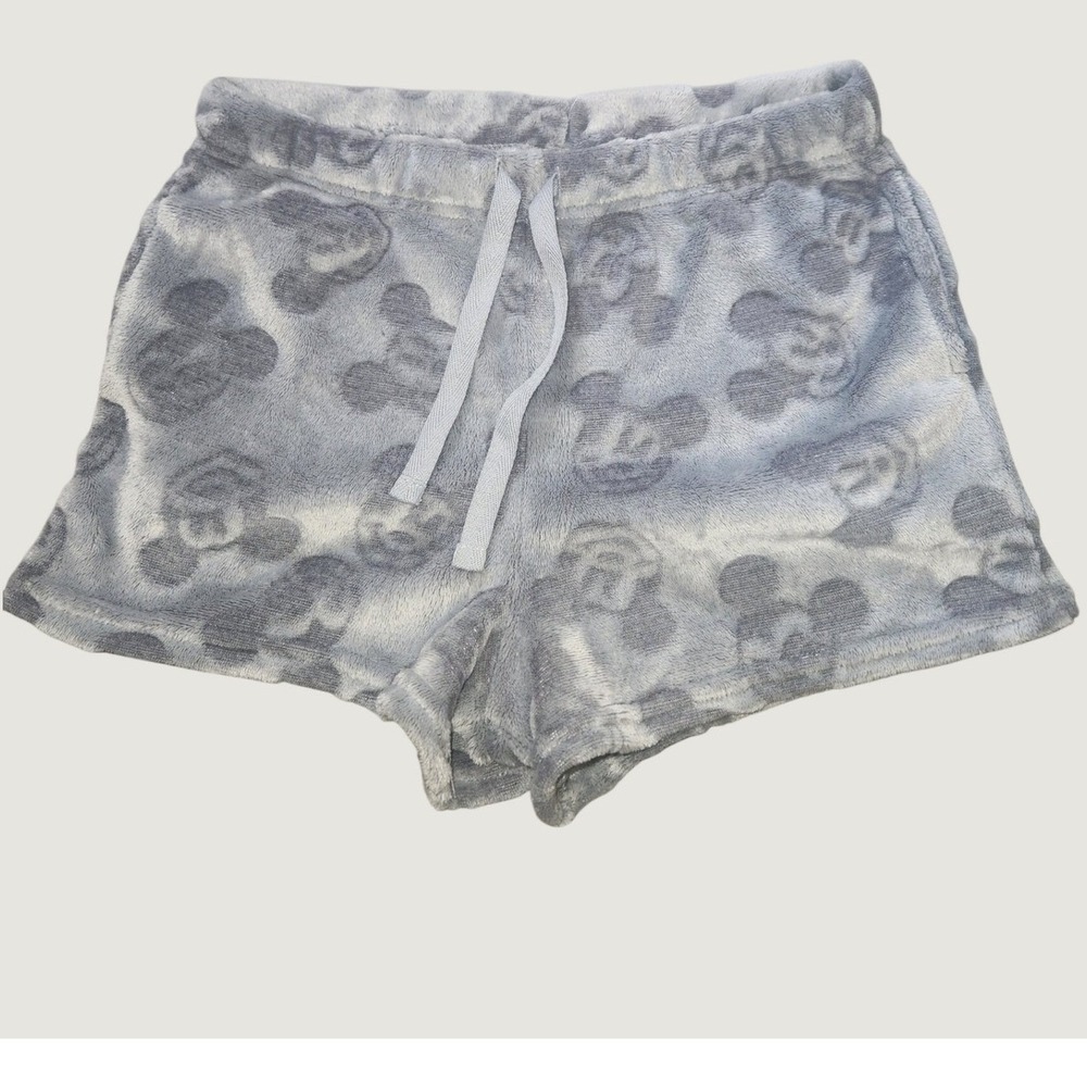 Disney Mickey Mouse Grey Plush Fleece Lounge Pajama Shorts Womens S Drawstring